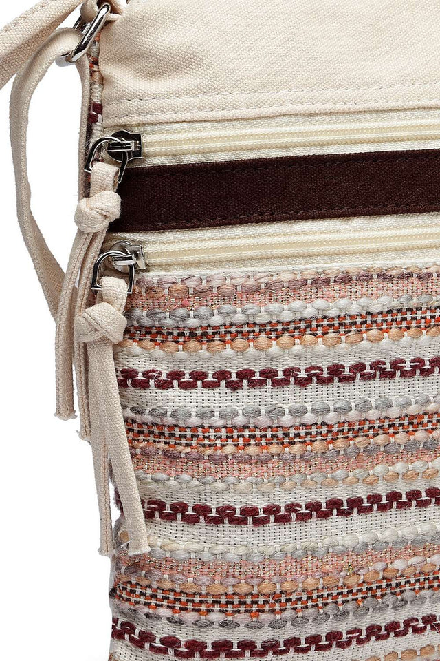 Pink Striped Woven Acrylic Jacquard Sling Bag