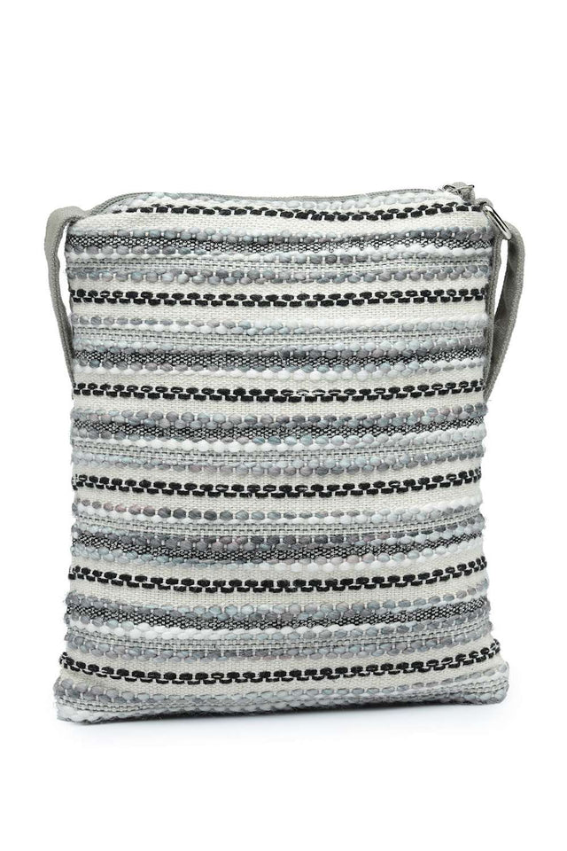 Grey Striped Woven Acrylic Jacquard Sling Bag