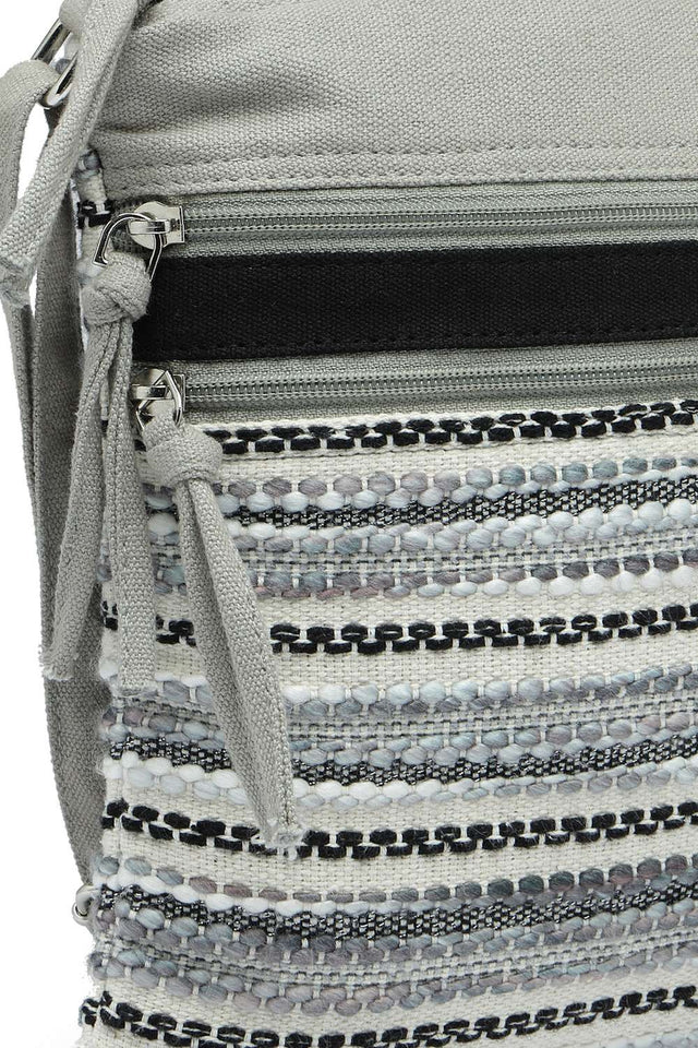 Grey Striped Woven Acrylic Jacquard Sling Bag