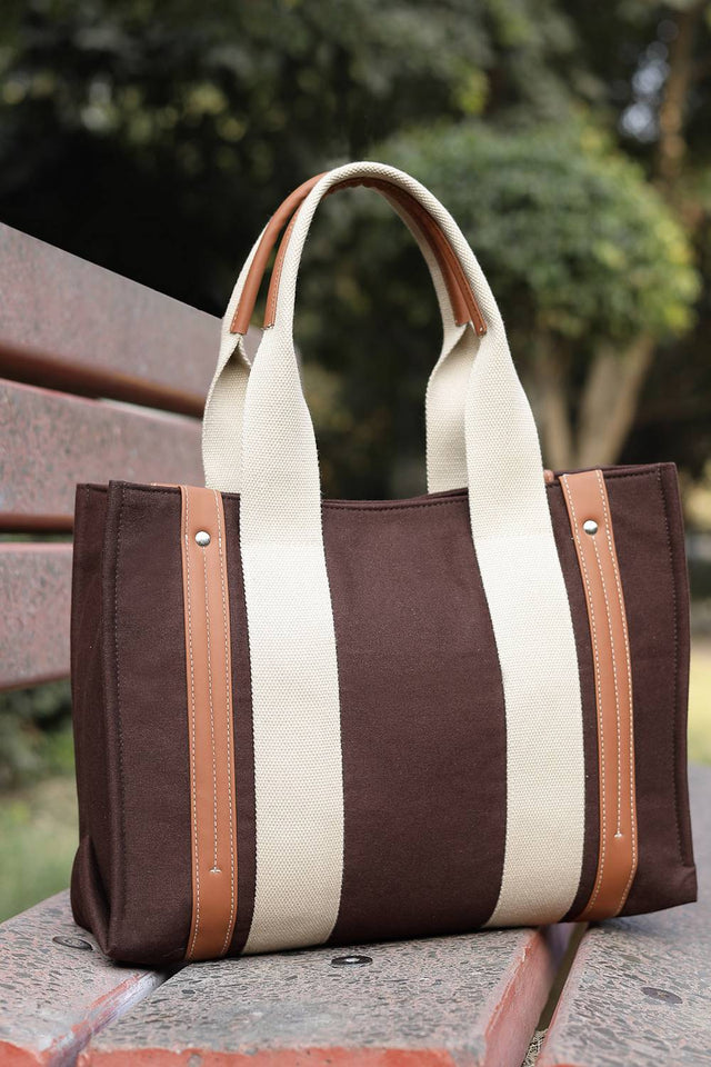 Brown Solid Colorblocked Cotton Hand Bag (ADB5351A)