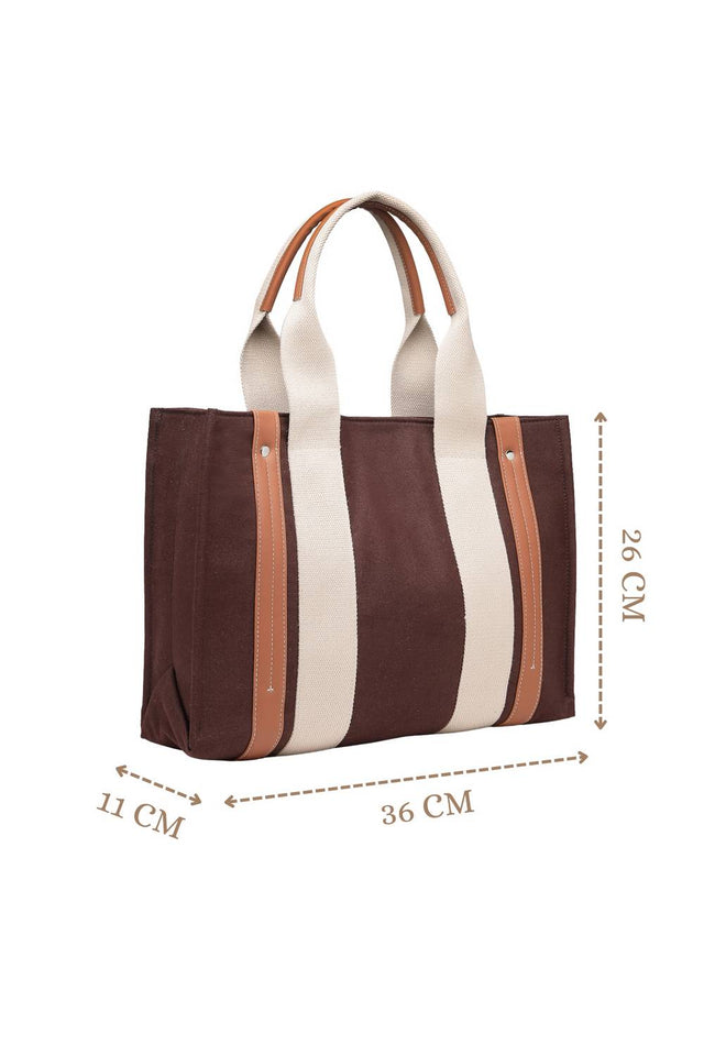 Brown Solid Colorblocked Cotton Hand Bag (ADB5351A)
