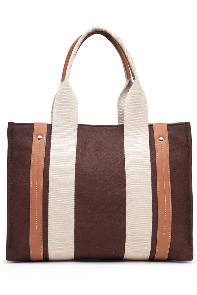 Brown Solid Colorblocked Cotton Hand Bag (ADB5351A)