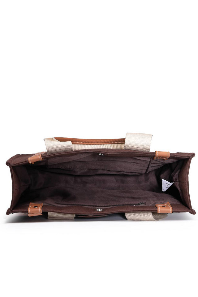Brown Solid Colorblocked Cotton Hand Bag (ADB5351A)