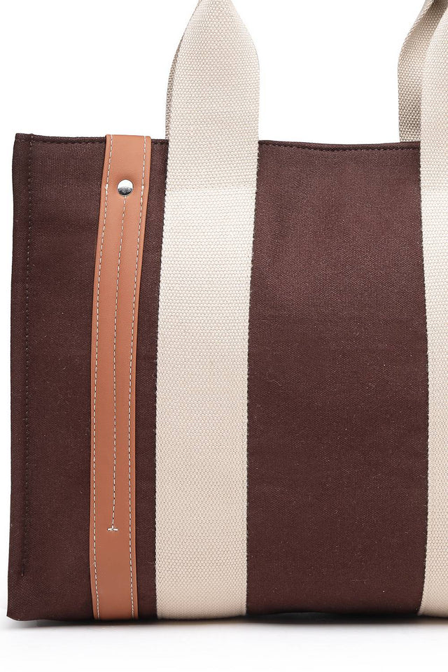 Brown Solid Colorblocked Cotton Hand Bag (ADB5351A)