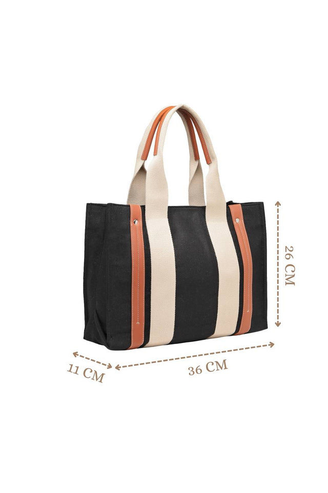 Black Solid Colorblocked Cotton Hand Bag (ADB5351B)