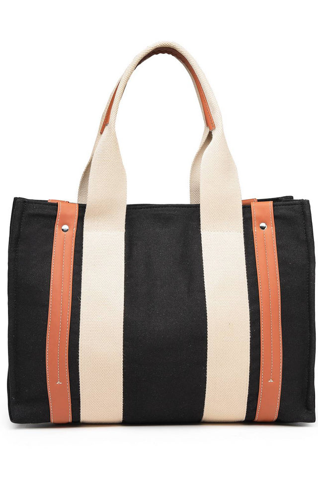 Black Solid Colorblocked Cotton Hand Bag (ADB5351B)