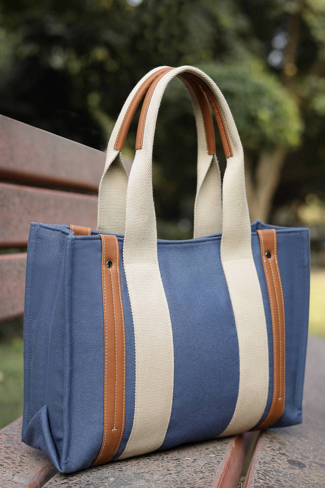 Blue Solid Colorblocked Cotton Hand Bag (ADB5351C)