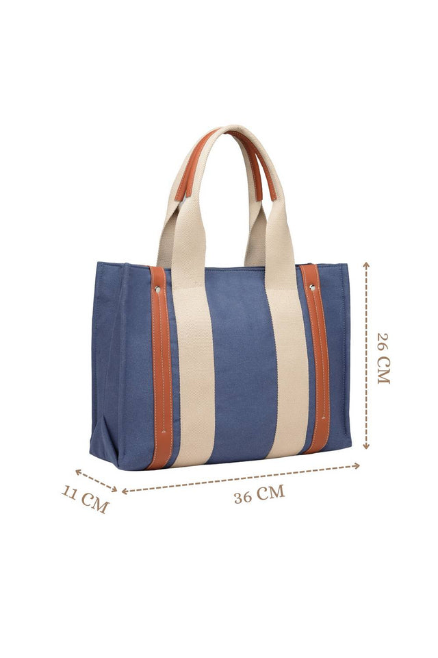 Blue Solid Colorblocked Cotton Hand Bag (ADB5351C)