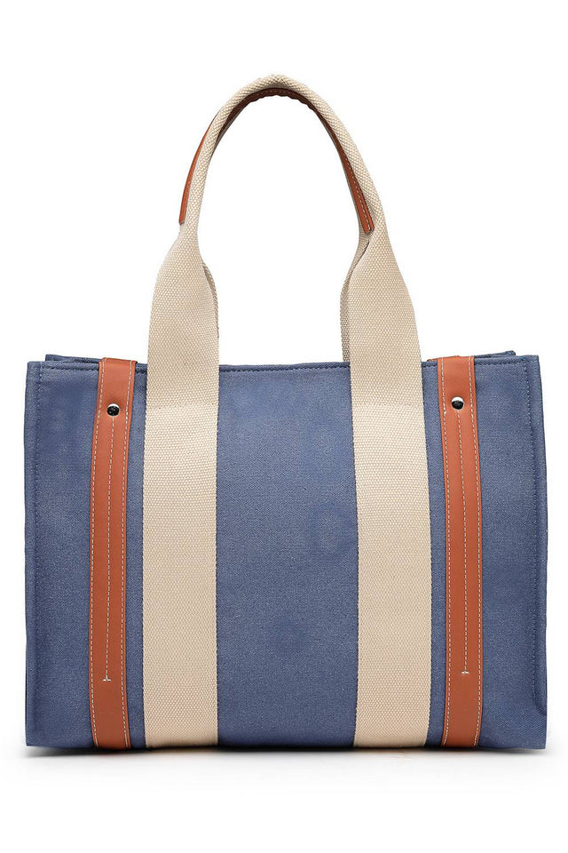 Blue Solid Colorblocked Cotton Hand Bag (ADB5351C)