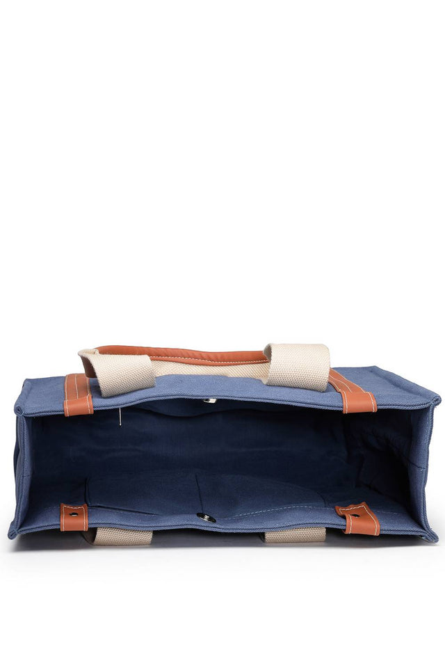 Blue Solid Colorblocked Cotton Hand Bag (ADB5351C)