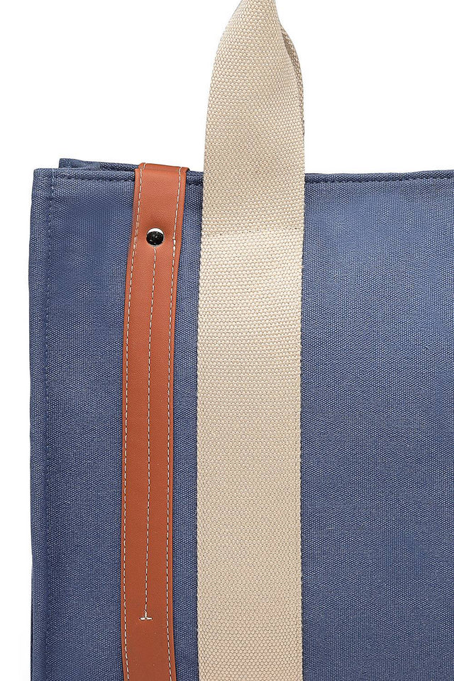 Blue Solid Colorblocked Cotton Hand Bag (ADB5351C)