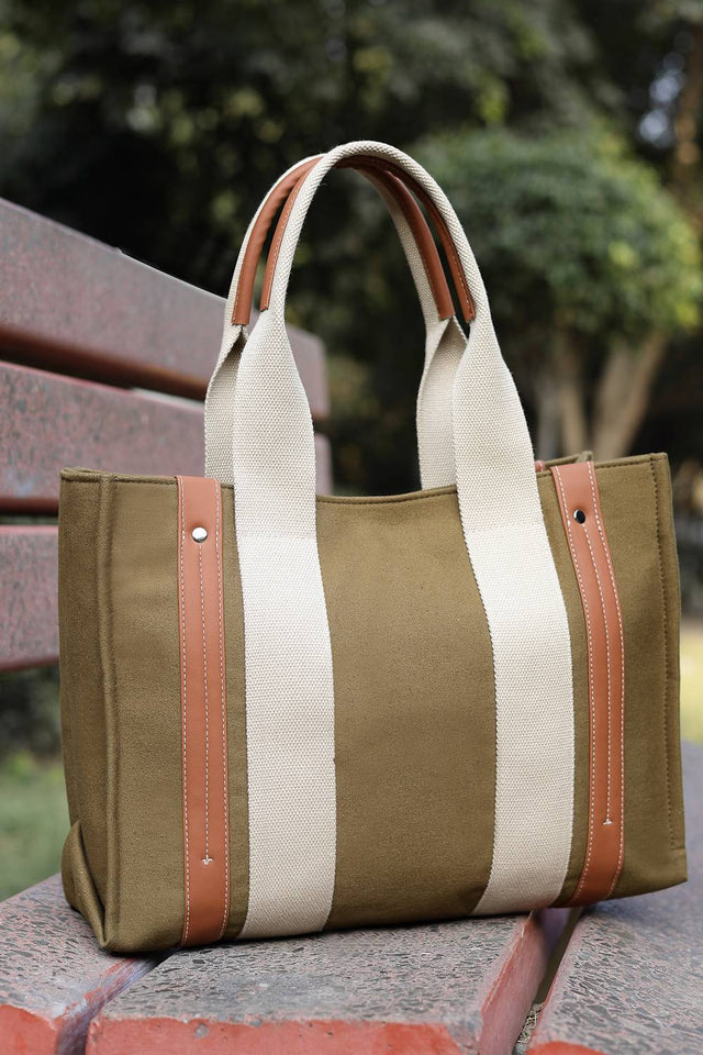 Olive Solid Colorblocked Cotton Hand Bag (ADB5351D)