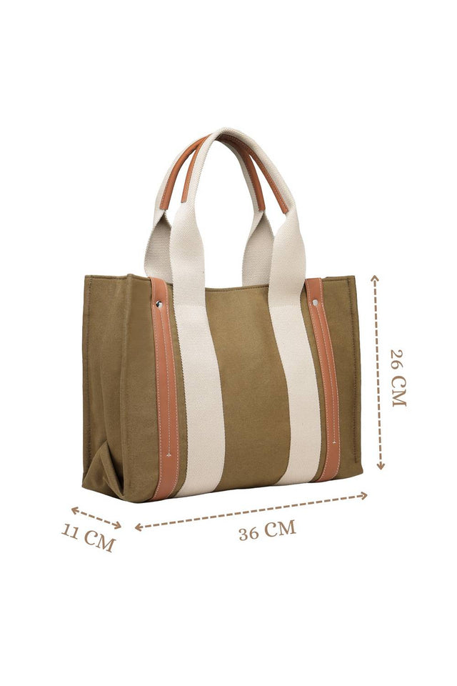 Olive Solid Colorblocked Cotton Hand Bag (ADB5351D)