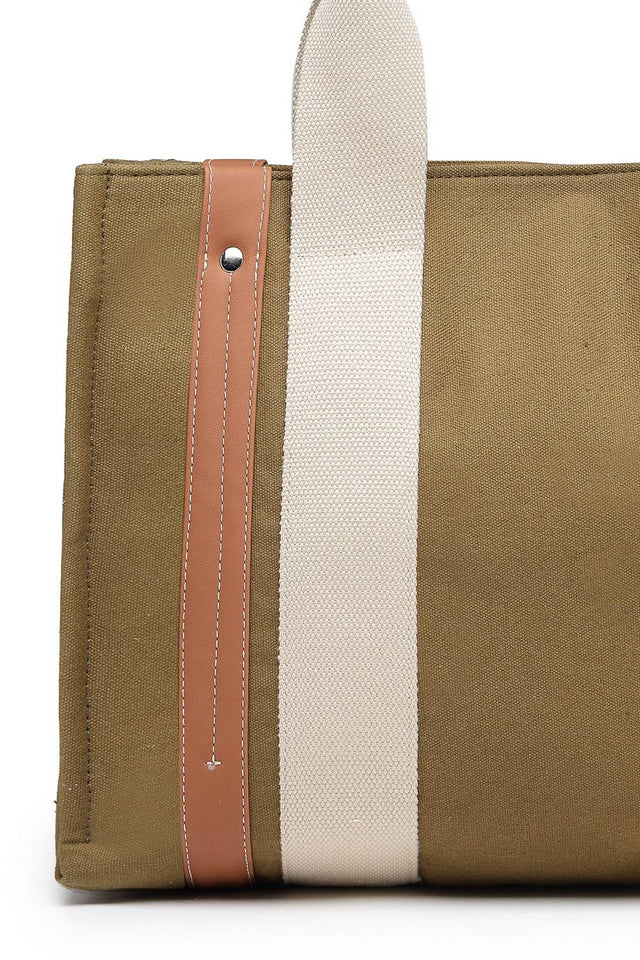 Olive Solid Colorblocked Cotton Hand Bag (ADB5351D)
