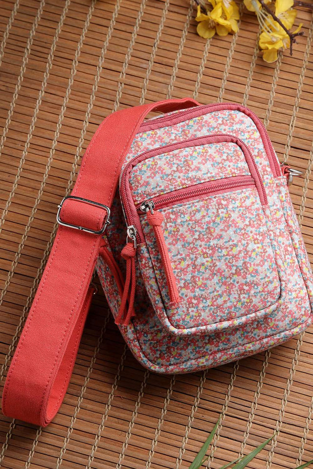 Red Digital Print Polycotton Sling Bag (ADB5352A)