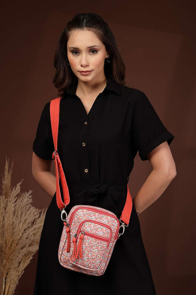 Red Digital Print Polycotton Sling Bag (ADB5352A)