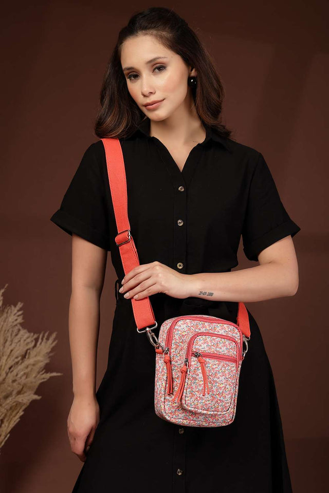 Red Digital Print Polycotton Sling Bag (ADB5352A)