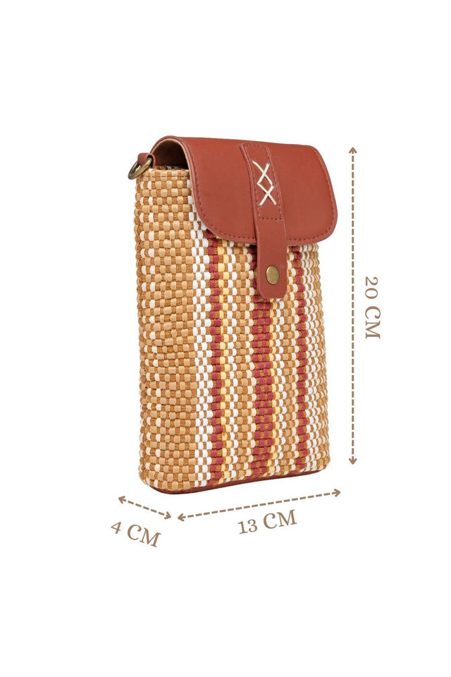 Brown Striped Woven Design Canvas Sling Bag (ADB5354A)