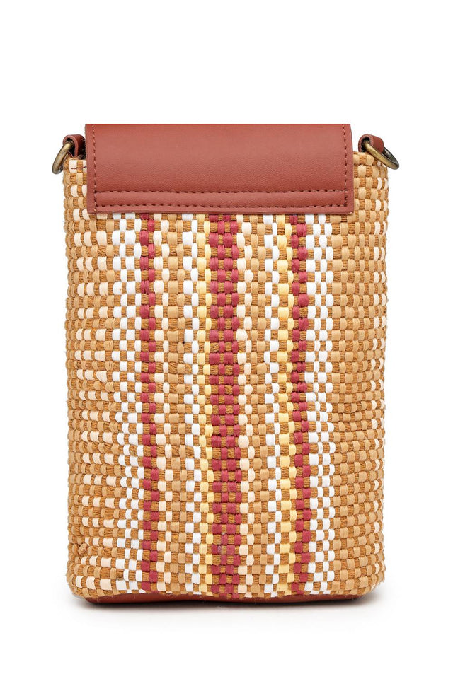 Brown Striped Woven Design Canvas Sling Bag (ADB5354A)