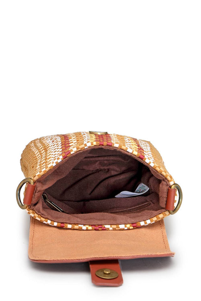Brown Striped Woven Design Canvas Sling Bag (ADB5354A)