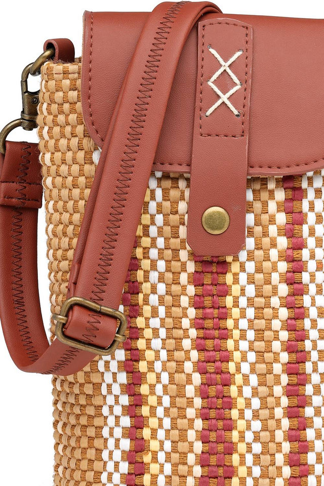 Brown Striped Woven Design Canvas Sling Bag (ADB5354A)