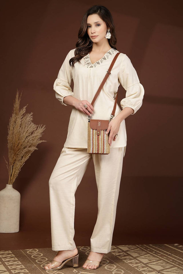 Brown Striped Woven Design Canvas Sling Bag (ADB5354A)