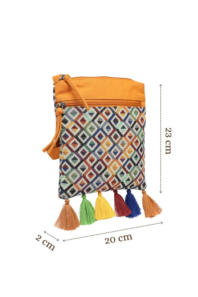 Mustard Jacquard Acrylic Jacquard Sling Bag