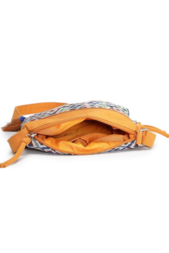 Mustard Jacquard Acrylic Jacquard Sling Bag