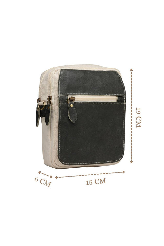 Off White Solid Design with Flap Detailing Cotton Sling Bag (ADB5367A)