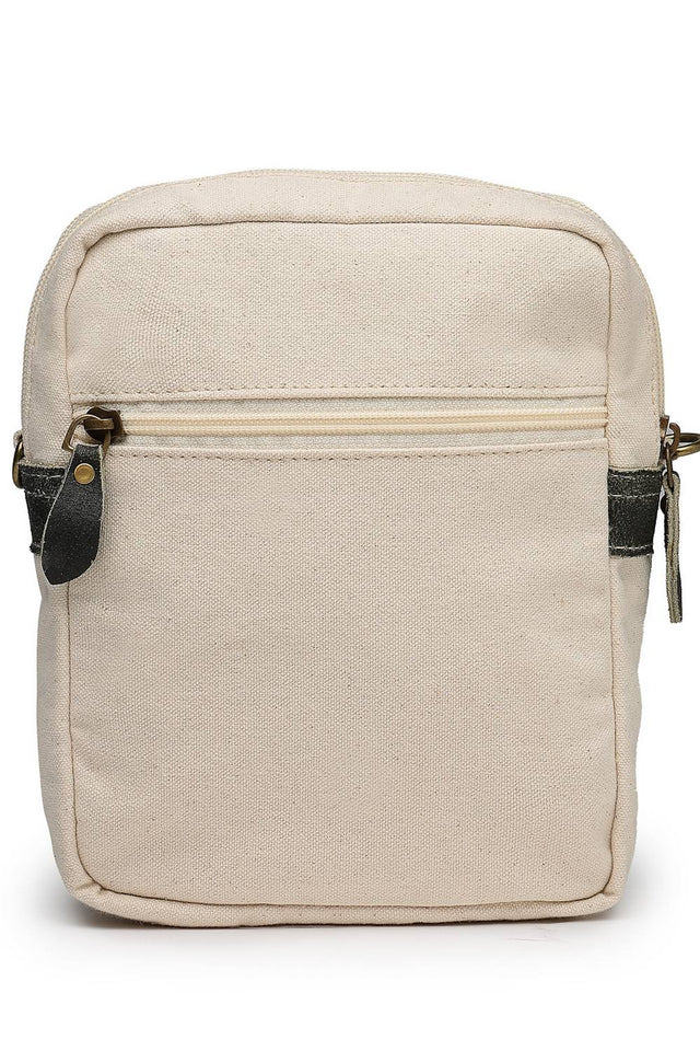 Off White Solid Design with Flap Detailing Cotton Sling Bag (ADB5367A)
