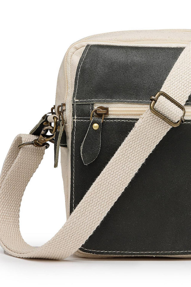 Off White Solid Design with Flap Detailing Cotton Sling Bag (ADB5367A)
