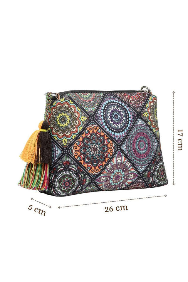 Black Digital Print Polycotton Canvas Sling Bag