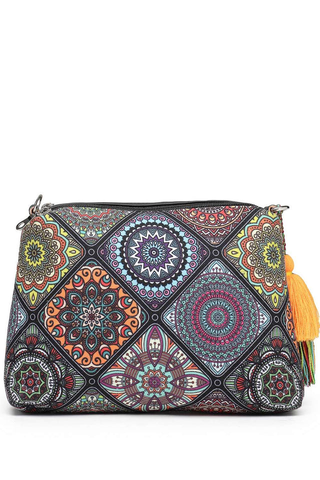Black Digital Print Polycotton Canvas Sling Bag