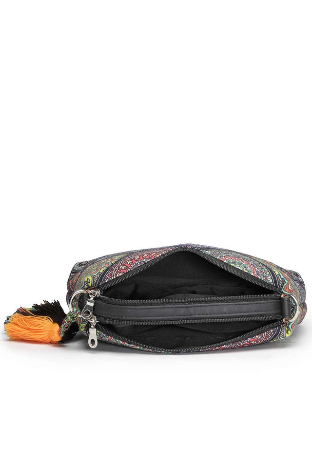 Black Digital Print Polycotton Canvas Sling Bag