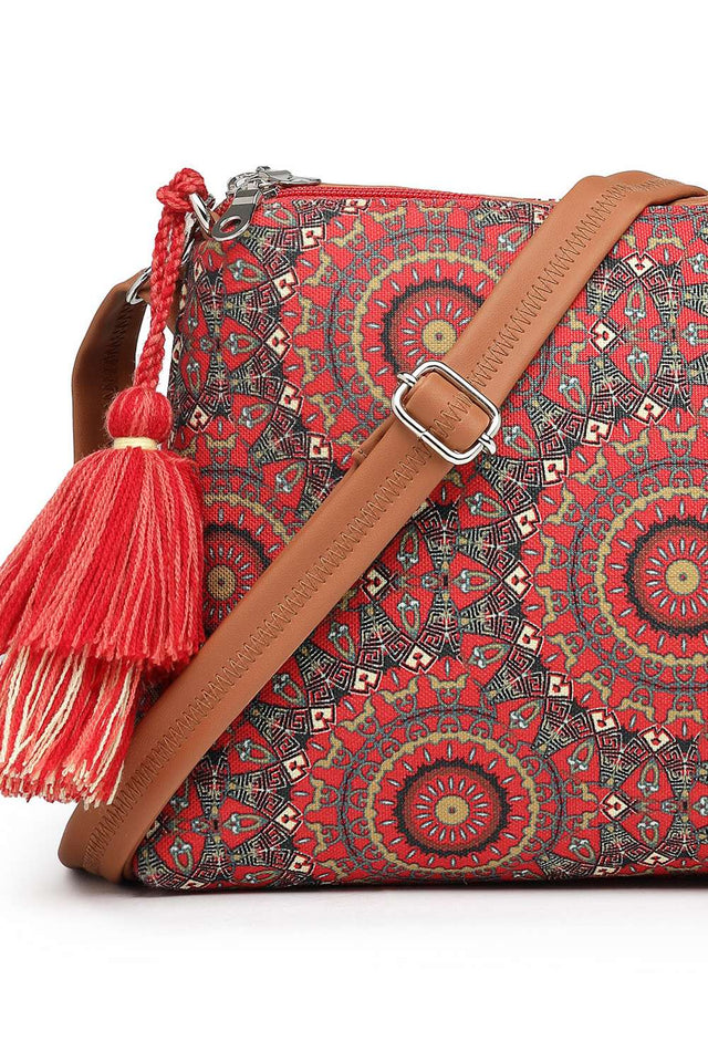 Red Digital Print Polycotton Canvas Sling Bag