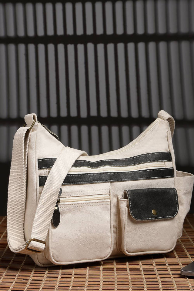 Off White Solid Cotton Sling Bag (ADB5376A)