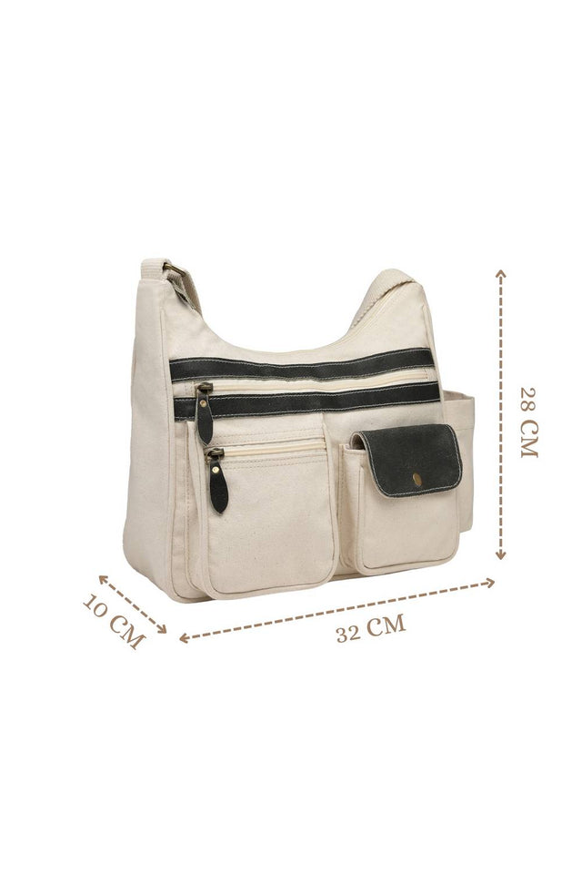 Off White Solid Cotton Sling Bag (ADB5376A)