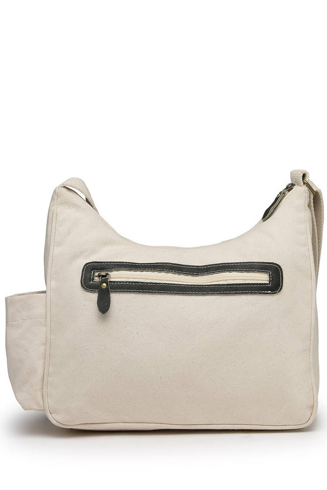 Off White Solid Cotton Sling Bag (ADB5376A)
