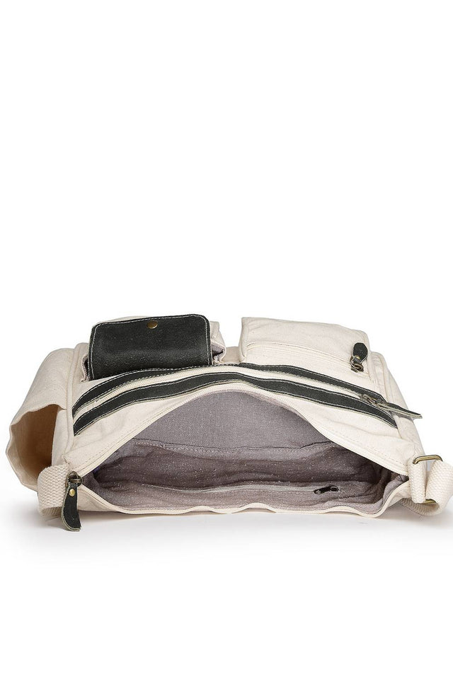 Off White Solid Cotton Sling Bag (ADB5376A)