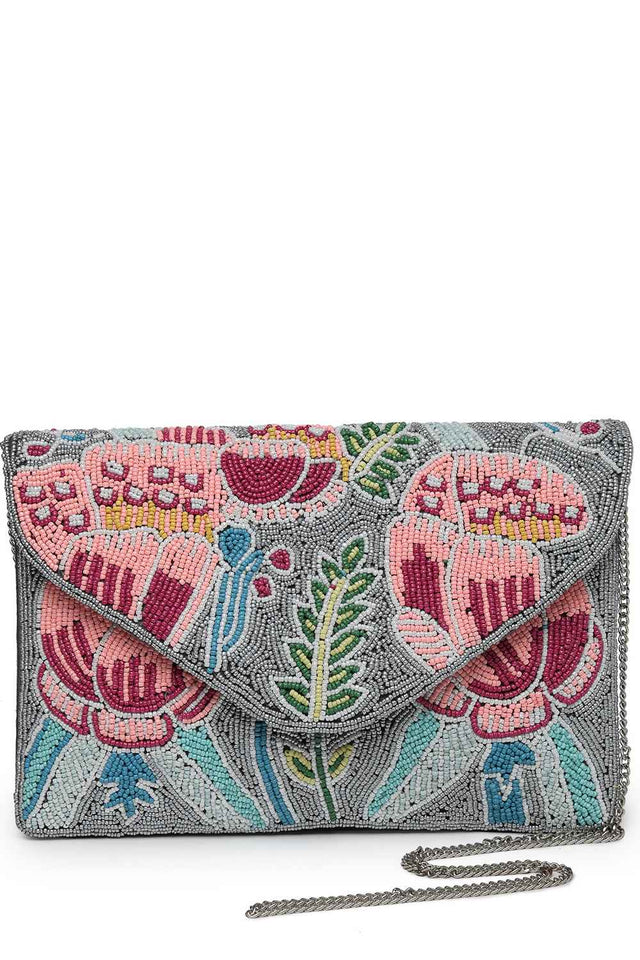 Grey Quirky Bead Work Cotton Sling Bag (ADBT1030A)