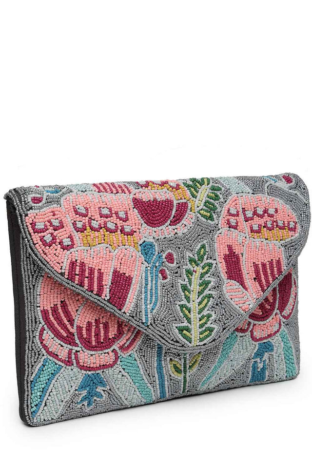 Grey Quirky Bead Work Cotton Sling Bag (ADBT1030A)