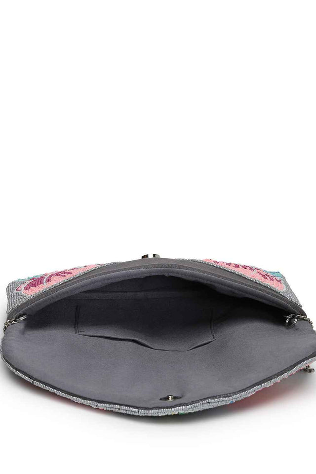 Grey Quirky Bead Work Cotton Sling Bag (ADBT1030A)
