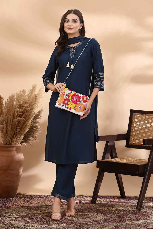 White Floral Patch Work Embellished Cotton Sling Bag