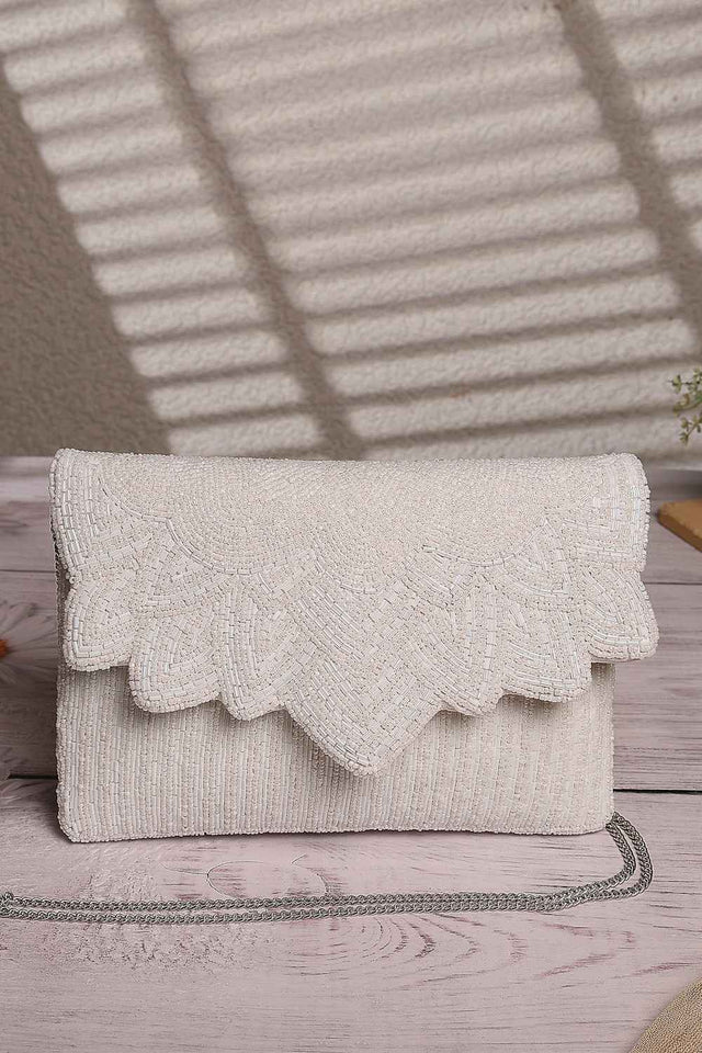 White Spectrum Bead Work Cotton Sling Bag