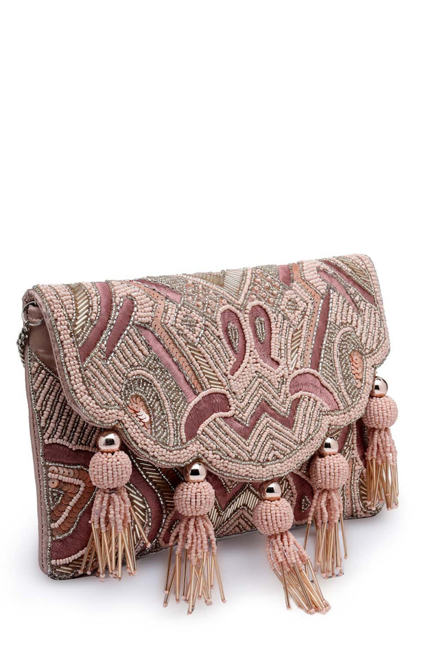 Pink Beads Satin Sling Bag