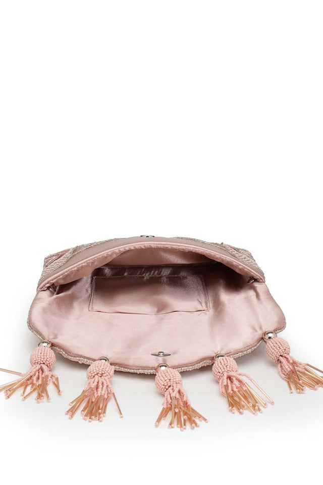 Pink Beads Satin Sling Bag