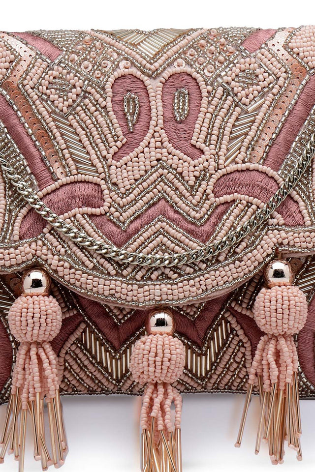 Pink Beads Satin Sling Bag