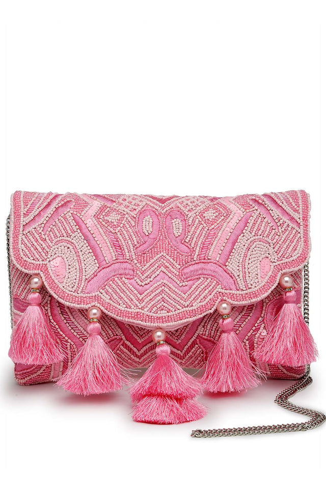 Pink Beads Satin Sling Bag