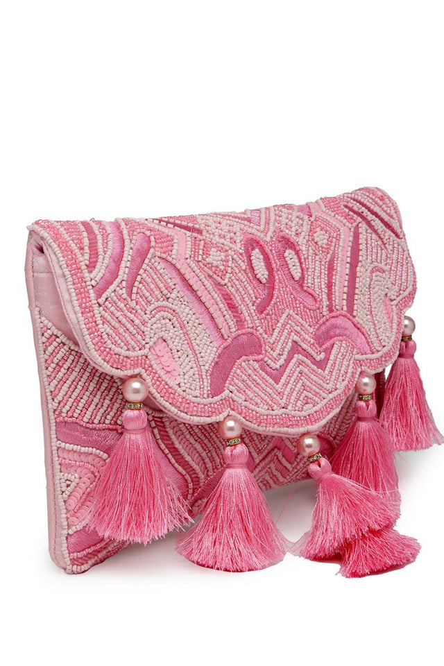 Pink Beads Satin Sling Bag