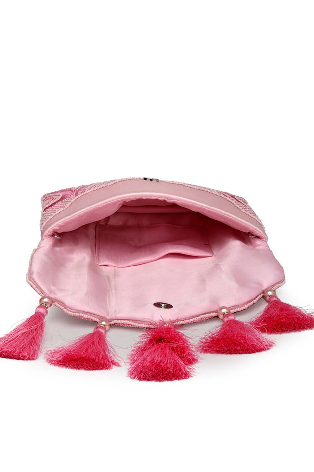 Pink Beads Satin Sling Bag